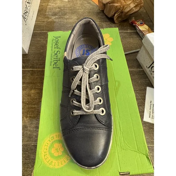 Josef Seibel Dany Fashion Sneaker Womens‎ 7-7.5 EU 38 Blue Leather Lace Up Shoe - Image 2