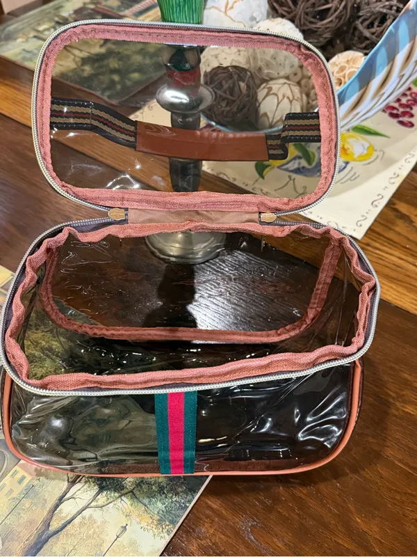 Clear Cosmetic Travel Bag with Pink Trim and Stripe Accent - Image 6