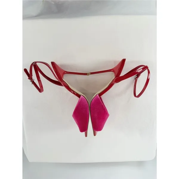 Steve Madden Lilac Color Block Leather Velvet Square Toe Heel in Pink Red 9.5 - Image 7