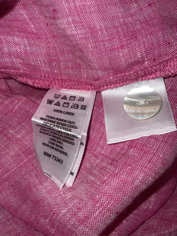 Tahari Pink Linen V-Neck Tunic with Button Side Tabs Medium - Image 8