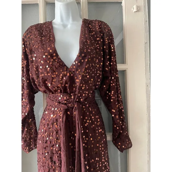 ASOS DESIGN midi dress with batwing sleeve and wrap waist in scatter sequin - Image 8