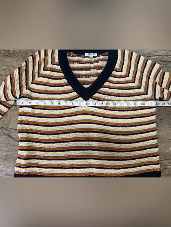Madewell Arden V-Neck Crop Striped Multicolor Knit Sweater Size small - Image 5