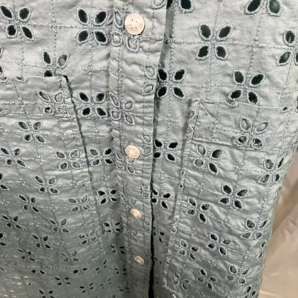 GAP XXS Blue Eyelet‎ Shirt Dress Button Front Short Sleeve Preppy Coquette - Image 3