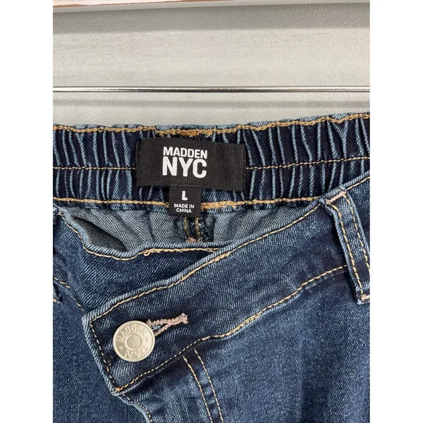Madden NYC Womens Wide Leg Jeans Crossover Waist Dark Indigo Wash Size L 12-14 - Image 5