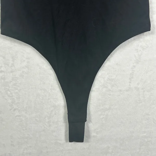 Elodie Womens Ribbed Long Sleeve Thong‎ Bodysuit Black Crew Neck XS CTSR1309 - Image 3