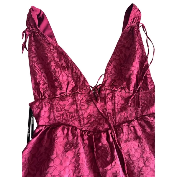 For Love & Lemons Janet Mini Dress Size S Maroon Red - Image 6