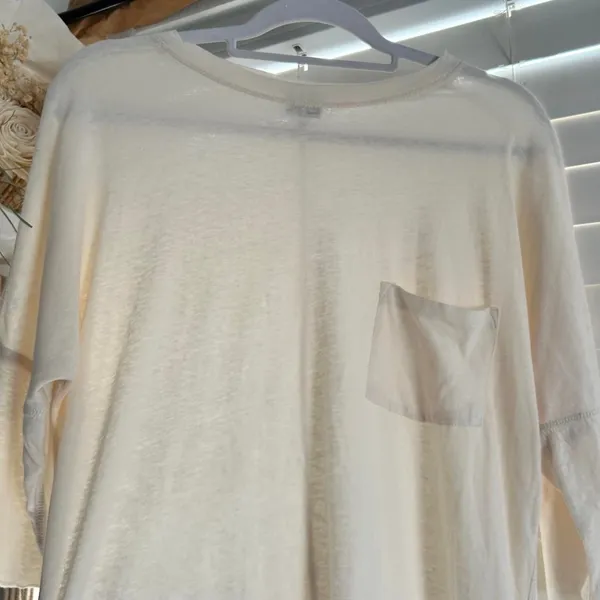 Ch. x Frank & Oak Cream Oversized Slouchy Pocket Tee Coastal Minimalist Small - Image 4