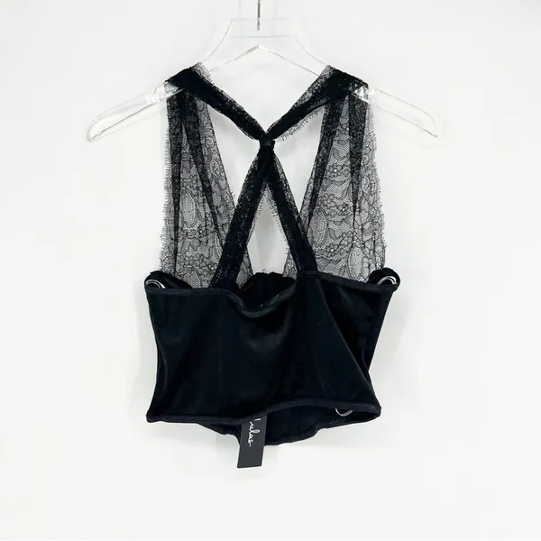 NWT‎ Lulus Flirty Influence Lace Velvet Bustier Halter Top S Black Coquette - Image 4
