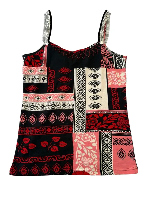Bila size medium y2k patchwork top rhinestones cool brat fairy Paris - Image 2