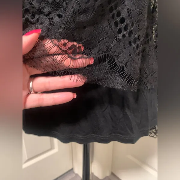NWT Pointelle Black Lace Long Sleeve Top Elegant Romantic Sheer Floral Blouse - Image 2