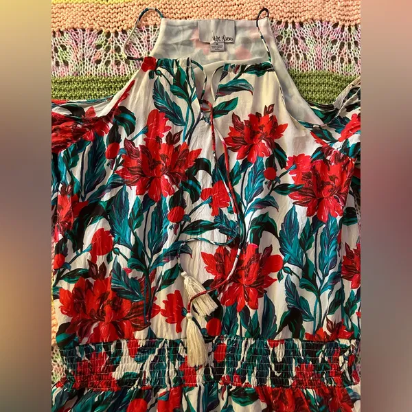 Anthropologie Chloe Oliver | Floral Silk Serena Cold Shoulder Dress Size Medium - Image 5