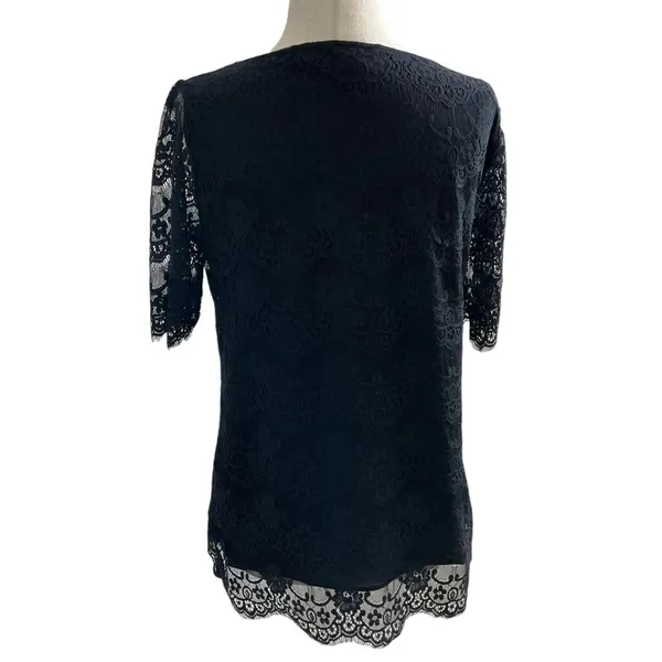 Banana Republic Women Size Small Navy Blue Lace Short Sleeve Blouse (34-542) - Image 3