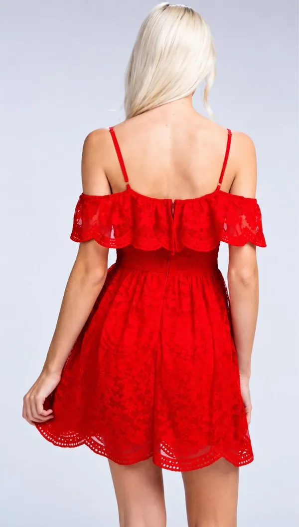 Honey Punch Red Lace Mini Dress - Image 2
