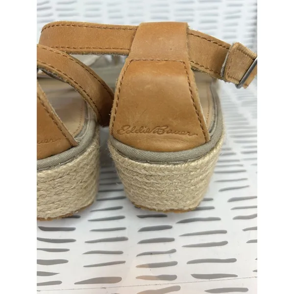 Eddie Bauer W. Kara Womens Brown Leather Geometric Espadrille Wedge Sandals‎ 9 - Image 8