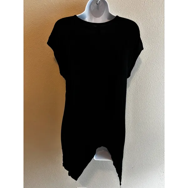 White Mark Tunic Top M‎ Black Beaded Bib Neckline Boho Chic Sharkbite Hem - Image 6