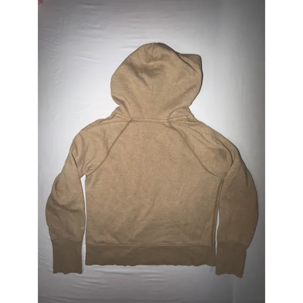 American Eagle V Neck Hoodie Large Tan Heathered Fleece Pullover Boho Y2K Coasta - Image 9