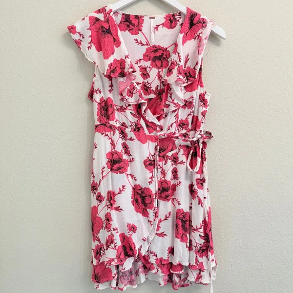 Free People French Quarter Wrap Mini Dress Cream Combo XS Floral Ruffle - Image 4