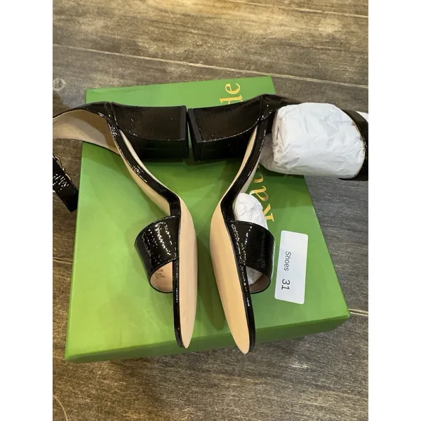 Kate Spade‎ Black Crinkle Patent Leather Sandal Susane Size 8.5 Heeled Formal - Image 6