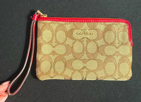 Coach Tan and Red Signature Wristlet - Image 2