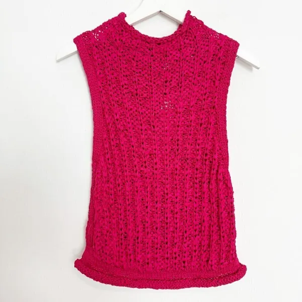 Moth Ribbon Crochet‎ Top Medium Petite Pink Sleeveless High Neck Fairy Cottage - Image 3
