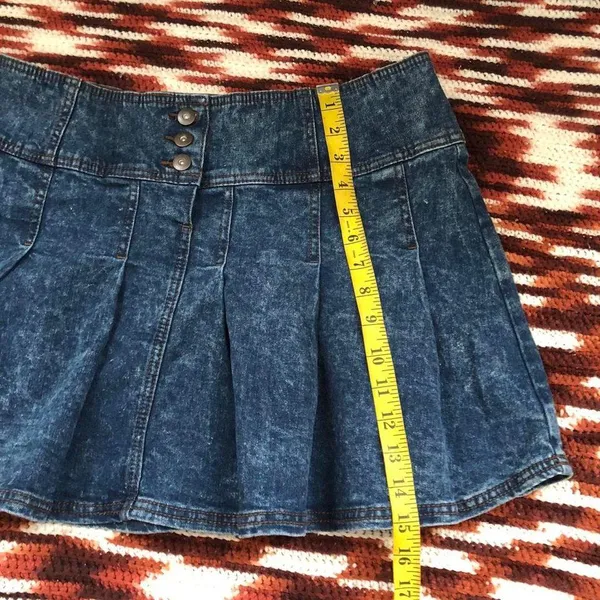 Y2K Jean Denim Micro Mini Pleated Flare Skirt Mid-High Rise Button #gothic #subversive #whimsygoth #grunge #gorp punk biker moto - Image 3