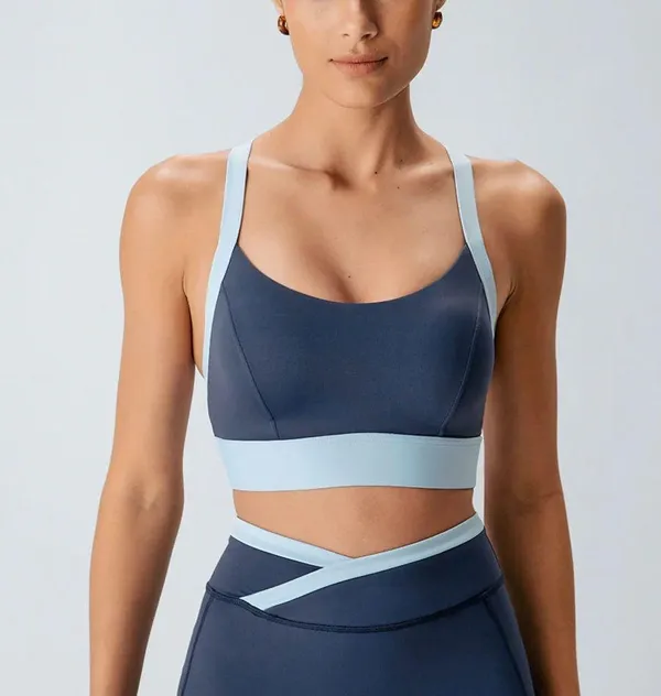 Berlook Activewear Navy Contrast U Neck Sports Bra - Light Support - Image 6