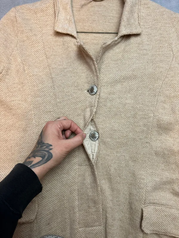 Free People Coat Wool Jacket Topper Long Boho Hippie Winter Button Tan Womens M - Image 4
