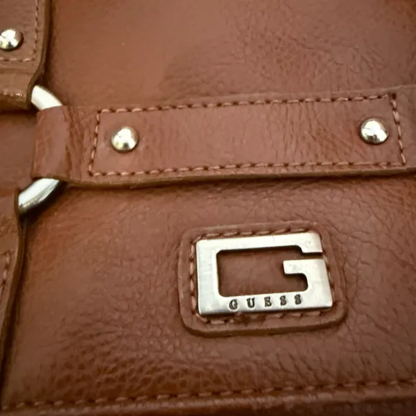 Guess Signature Classic Brown & Silver Mini Satchel Bag - Image 3