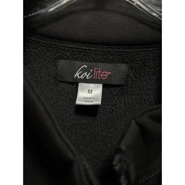 Koi Lite Black Zip‎ Up Jacket Size Medium Medical Sherpa Lining Logo Pockets - Image 2