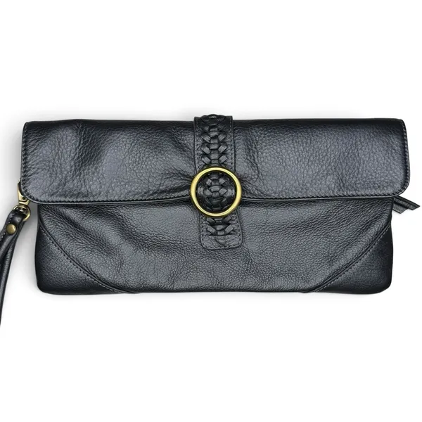 Clarks England Leather Baguette Clutch Bag Wristlet Blue Cotton Lined - Image 2