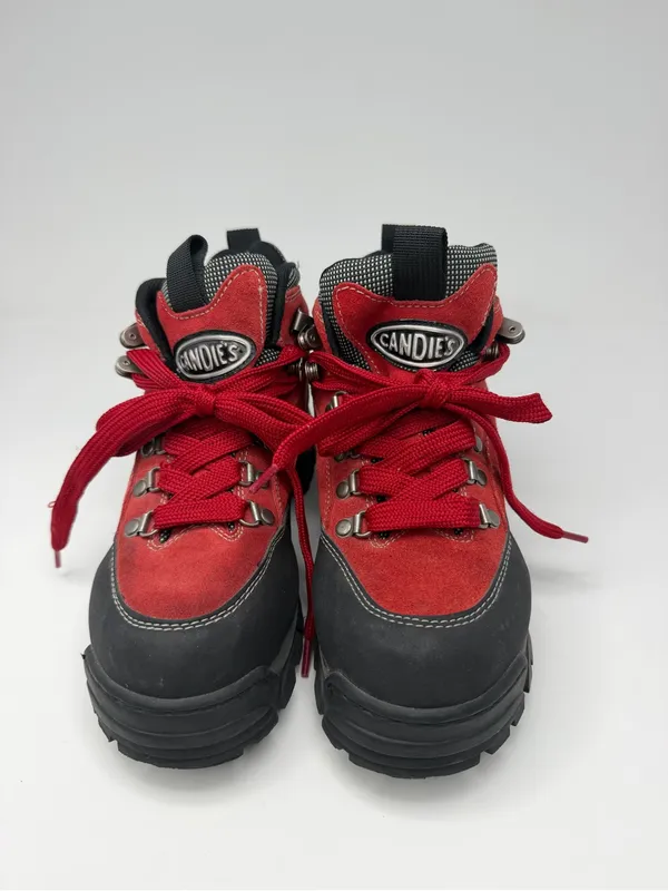 Candie’s Vintage Women’s Size 8.5 Red Leather Hiking Boots Chunky Lug Sole Y2K - Image 4