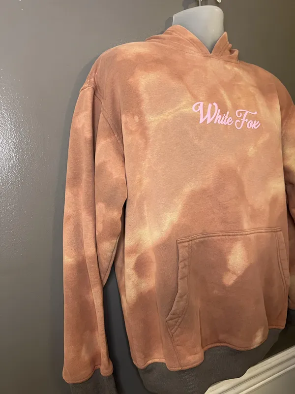 White Fox Hoodie Womens S/M Tie Dye Fleece Pullover Graphic Kangaroo Pocket - Image 3