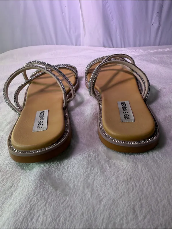 Steve Madden Silver Crystal Strappy Slide Sandals - Image 9