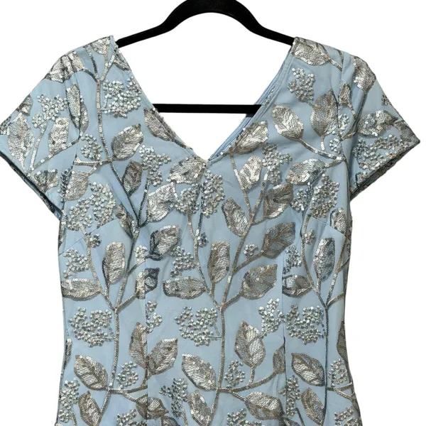 JS‎ Collections Womens Light Blue Silver Sequin Leaf Sheath Dress Size 6 8617397 - Image 4
