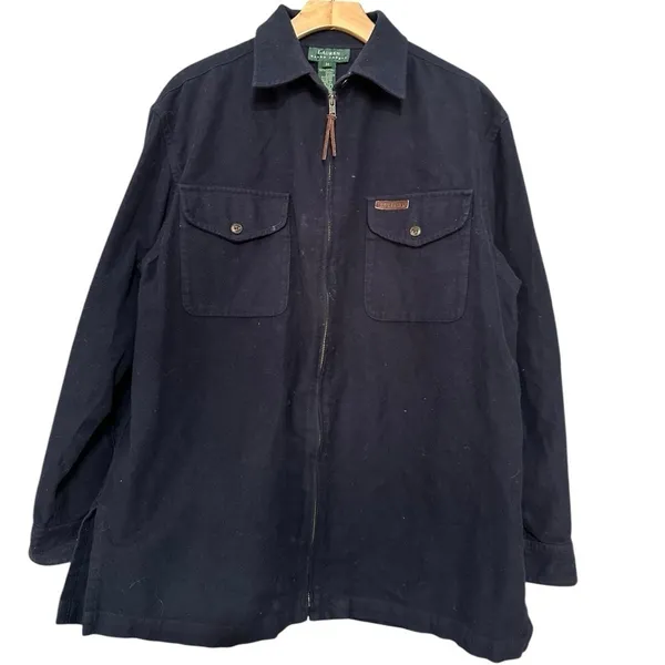 Lauren Ralph Lauren Women’s Size M Navy Blue Flannel Cotton Full Zip Jacket - Image 2