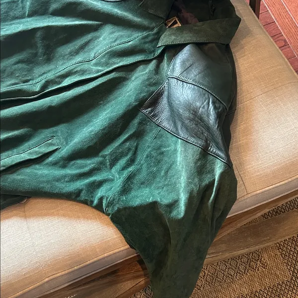 ADA Vintage Emerald Green Suede Bomber Jacket Size L - Image 4