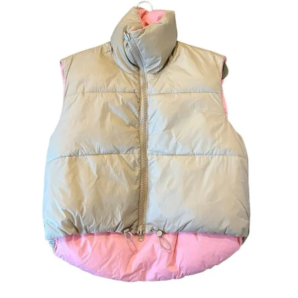 Amazon tan reversible cropped puffer vest large - Image 2