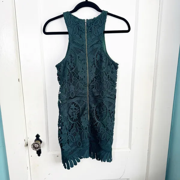 Lovers & Friends x Revolve Caspian Shift Dress Hunter Green Lace Racerback XS - Image 10