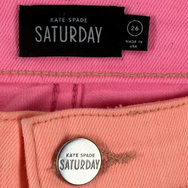 Kate Spade Saturday Pink Peach Colorblock Skinny Jeans Womens 26 Made in USA‎ - Image 3
