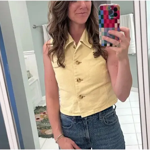 Tanya Taylor Butter Yellow Denim Vest Top SIZE 4 Waistcoat Western Designer $345 - Image 5