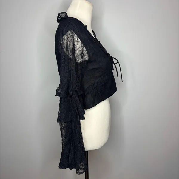 Nasty Gal - Black Lae Ruffle Tie Front Fluted - Image 2