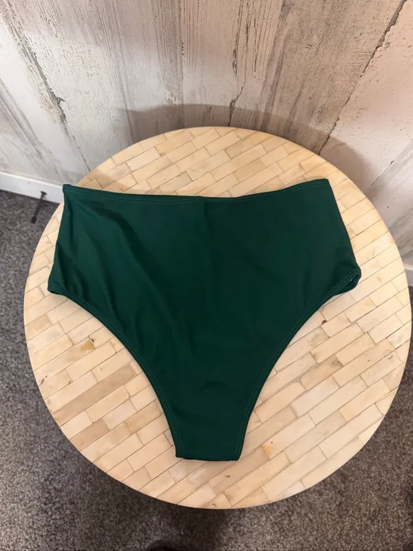 SheIn High Waisted Bikini Bottoms Womens Small Dark Emerald Green Swim Bottom Briefs - Image 3