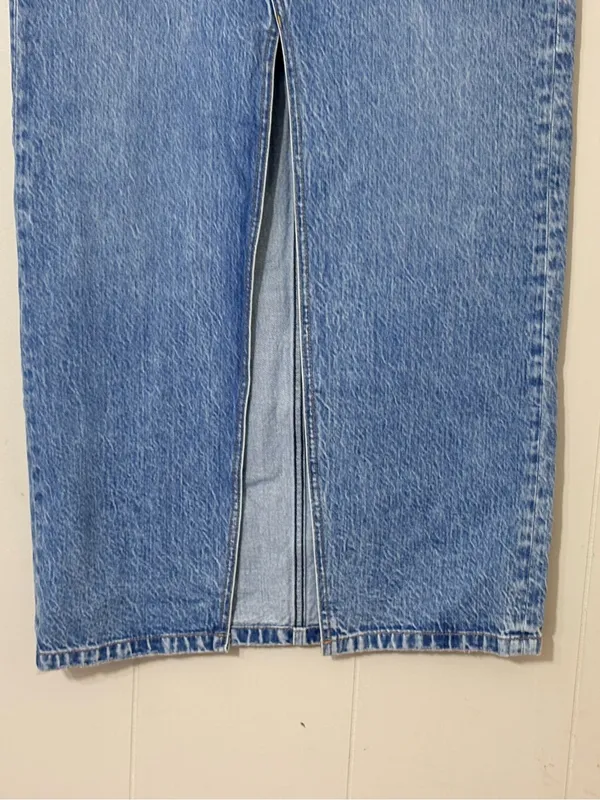 Abercrombie & Fitch High Rise Denim Midi Maxi Skirt Front Slit Size 27 / 4 - Image 3
