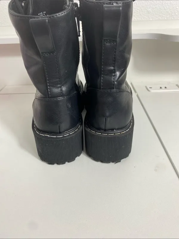 Divided Black Lace-Up Platform Boots Size 36 - Image 3
