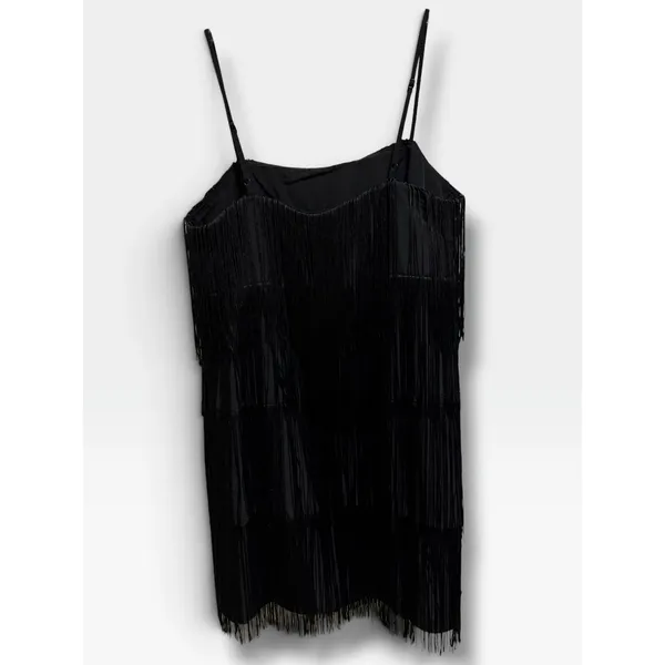 A New Day Black Fringe Tassel Mini Cocktail Party Dress Small S NEW Flapper - Image 3
