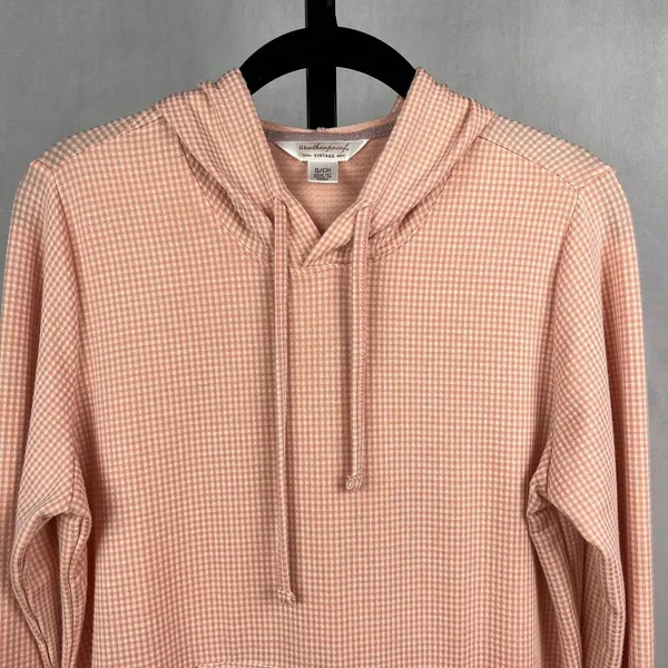 Weatherproof Vintage Hoodie Womens Small Pink Gingham Drawstring Long Sleeve Top - Image 3