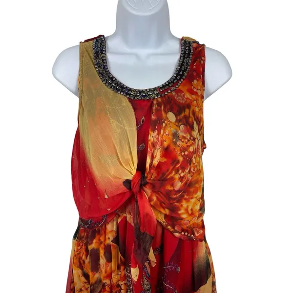 Bohemian Cafe Womens Boho Maxi Dress Paisley Floral Patchwork Beaded Neck M - Image 4