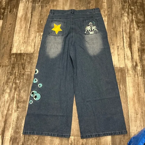 Stylish Blue Embroidered Women's Jeans Size Large - Image 9