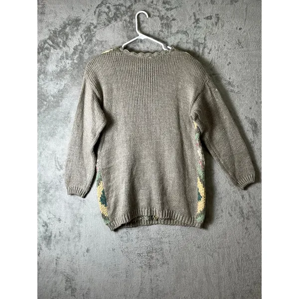 Vintage Ramie Cotton Leaf Knit Sweater Womens Oversized Cottagecore Boho Med New - Image 3