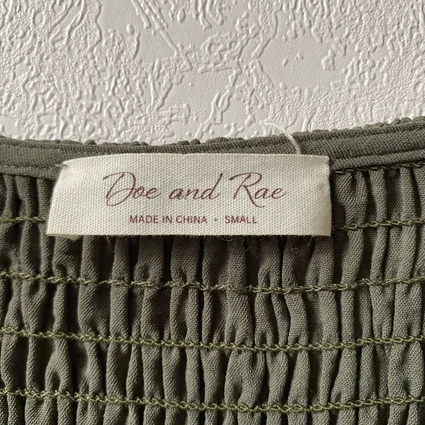 Doe and Rae Olive Smocked Midi Dress Small Cottagecore Boho - Image 4